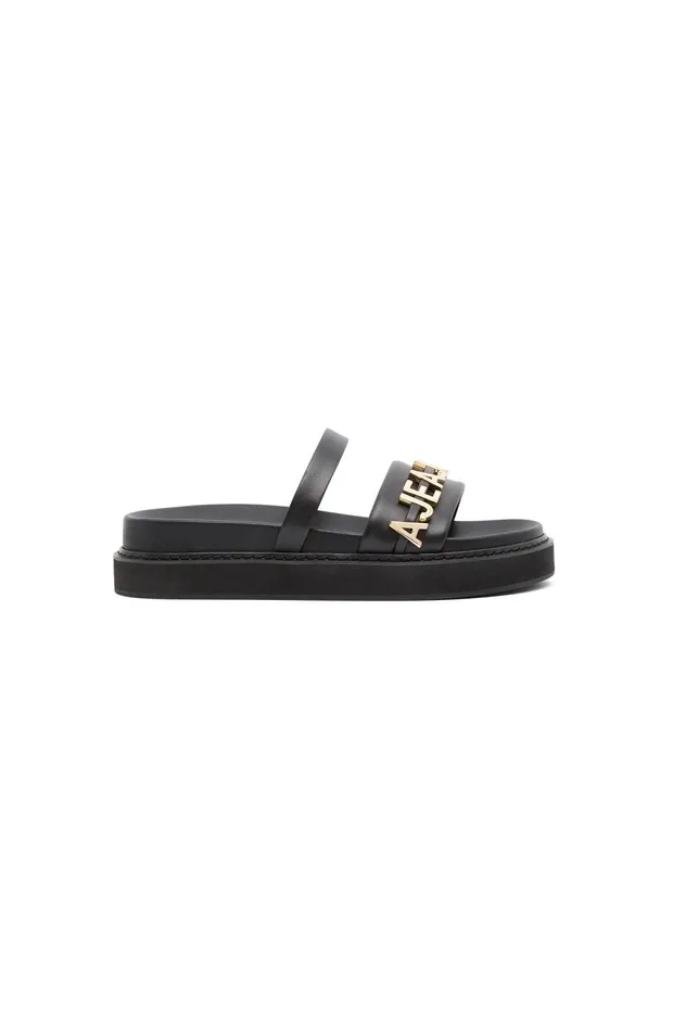 Lucia Logo Platform Slide Black Women Aje Shoes
