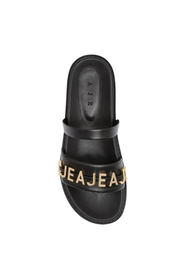 Lucia Logo Platform Slide Black Women Aje Shoes
