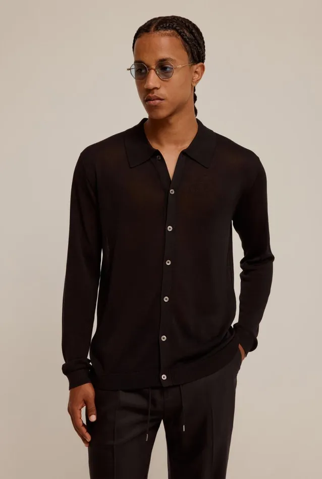 Man Venroy Knitwear Knitted Silk Long Sleeve Shirt