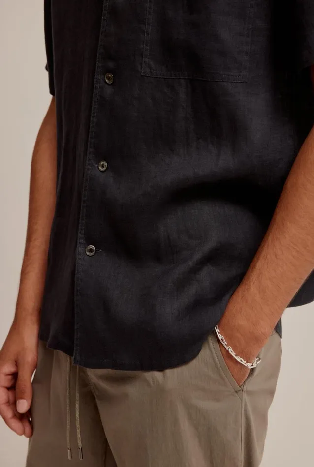 Man Venroy Shirts Short Sleeve Linen Camp Collar Shirt