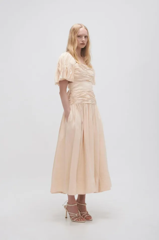 Marianne Ruched Midi Dress Coconut Cream Women Aje Midi Dresses