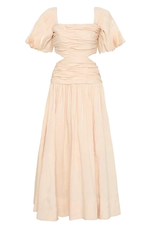Marianne Ruched Midi Dress Coconut Cream Women Aje Midi Dresses