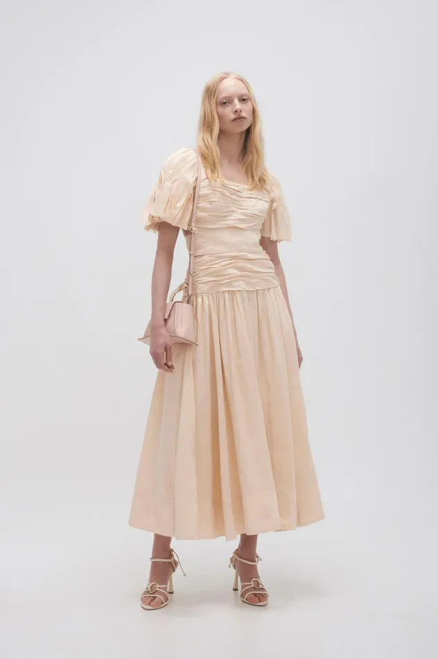 Marianne Ruched Midi Dress Coconut Cream Women Aje Midi Dresses