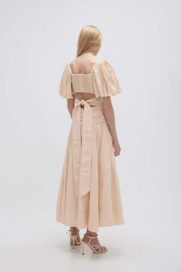 Marianne Ruched Midi Dress Coconut Cream Women Aje Midi Dresses