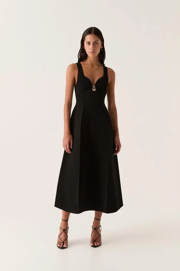 Marisole Knit Midi Dress Black Women Aje Black Dresses