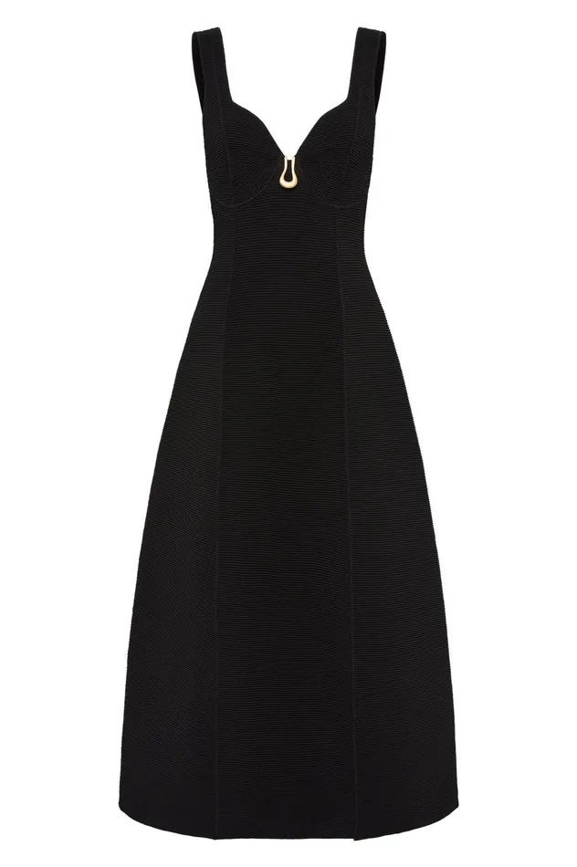 Marisole Knit Midi Dress Black Women Aje Black Dresses
