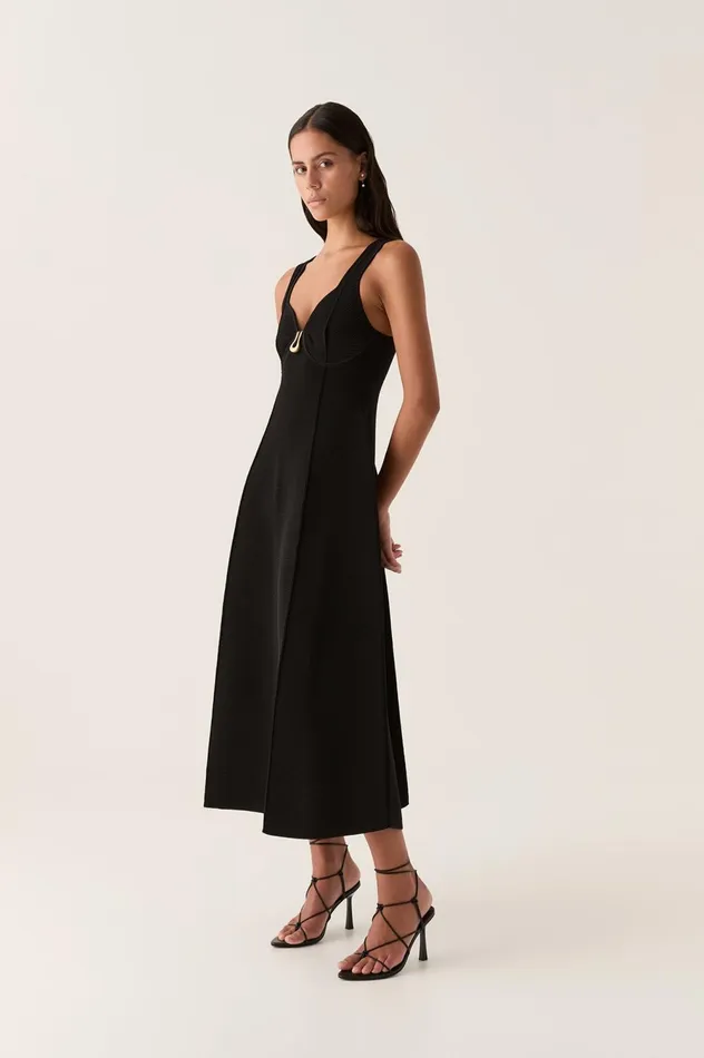 Marisole Knit Midi Dress Black Women Aje Black Dresses