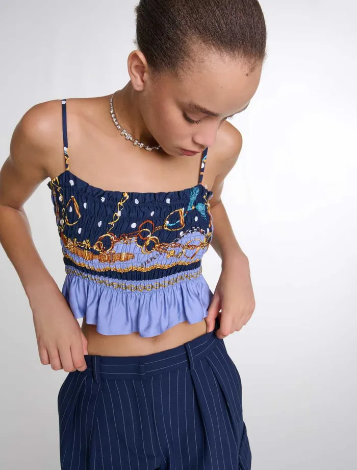 Matching Sets Women Maje Printed Smocked Crop Top Chain Scarf Print