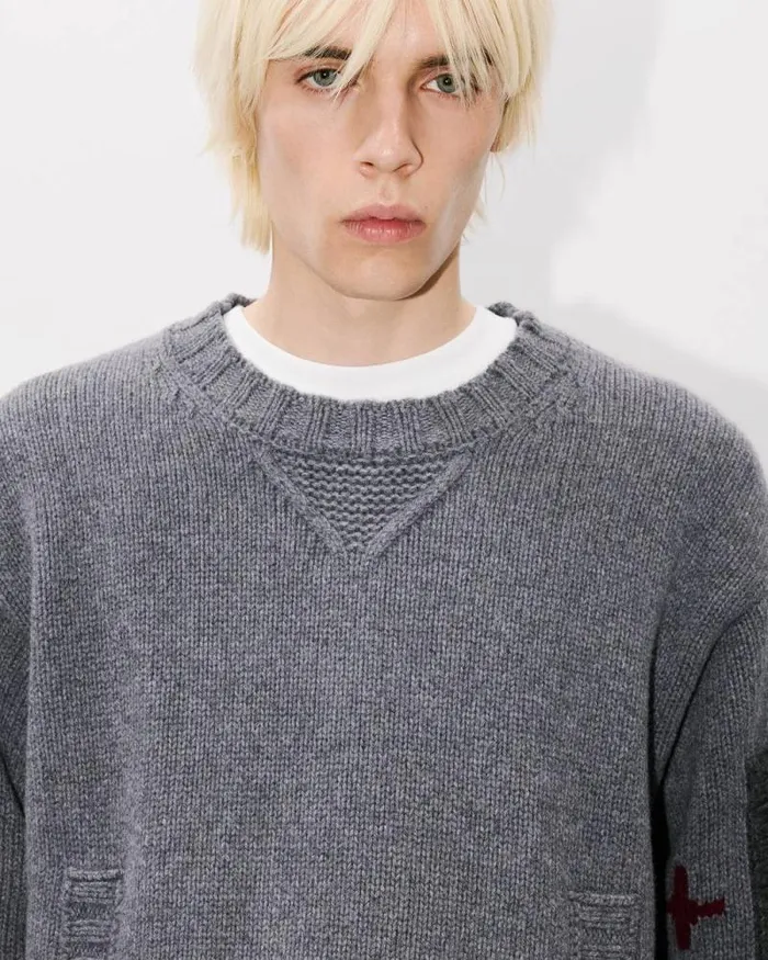 Men 039KENZO Constellation039 Knitted Jumper In Wool Misty Grey Kenzo Sweaters And Cardigans