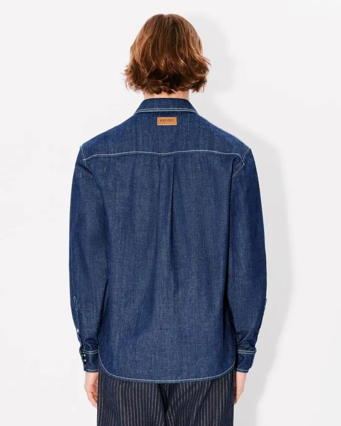 Men 039KENZO Creations039 Embroidered Western Shirt In Japanese Denim Rinse Blue Denim Kenzo Shirts