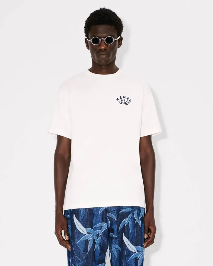 Men 039KENZO Dragonfly039 Embroidered Tshirt In Cotton Off White Kenzo Tshirts And Polos