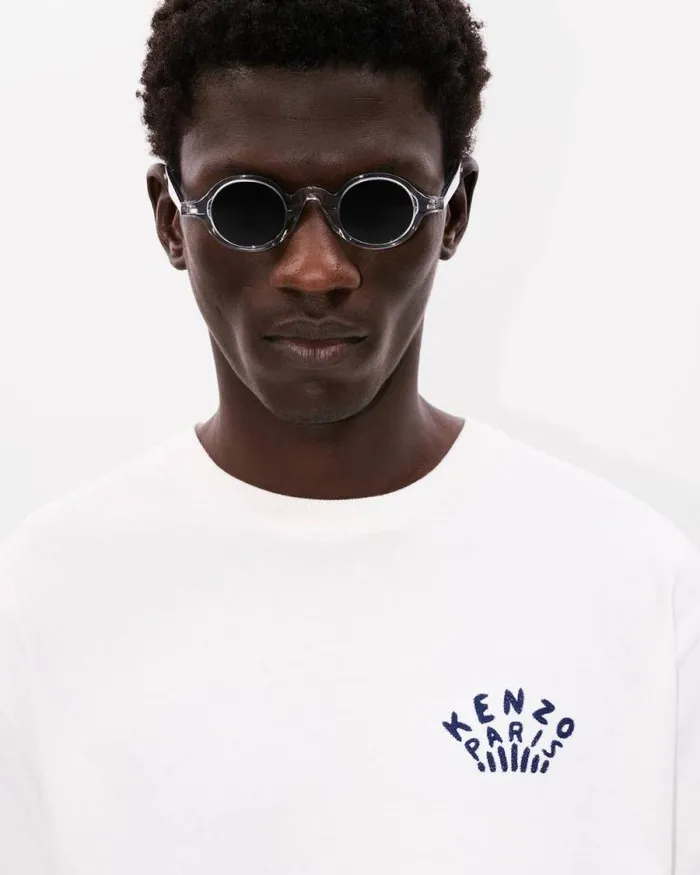 Men 039KENZO Dragonfly039 Embroidered Tshirt In Cotton Off White Kenzo Tshirts And Polos
