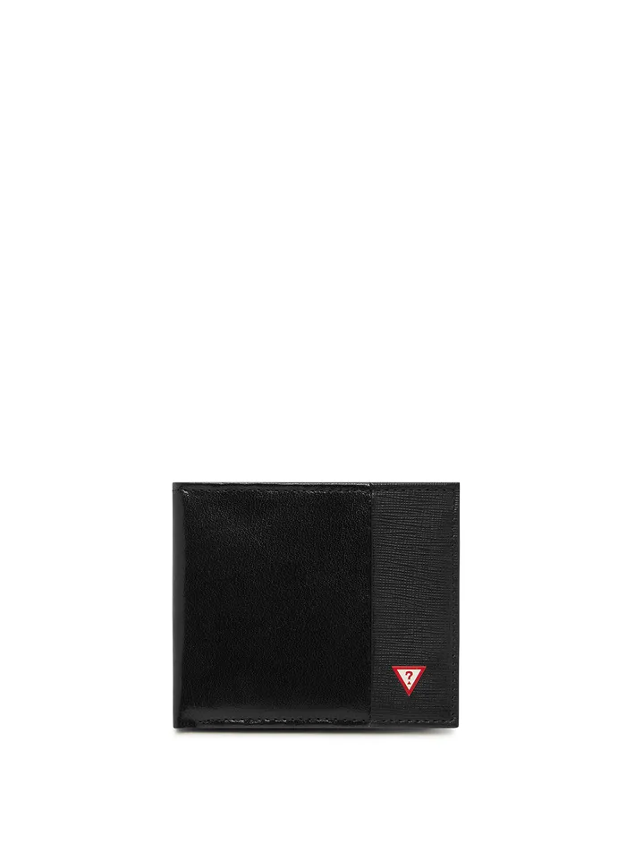 Men Bags and Wallets GUESS Black Saffiano Slimfold Wallet And Card Case