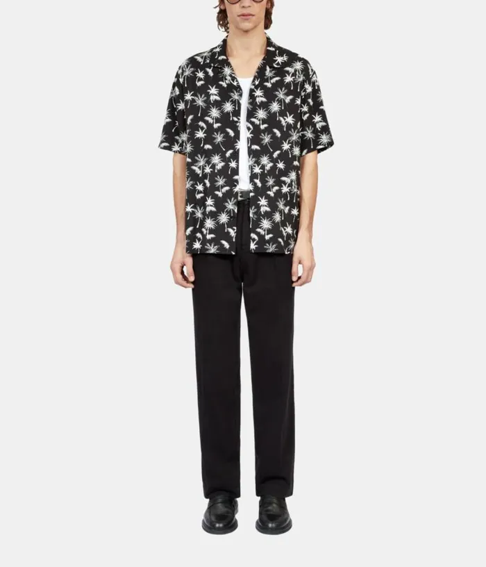 Men Black Palm Tree Print Short Sleeve Shirt THE KOOPLES Shirts