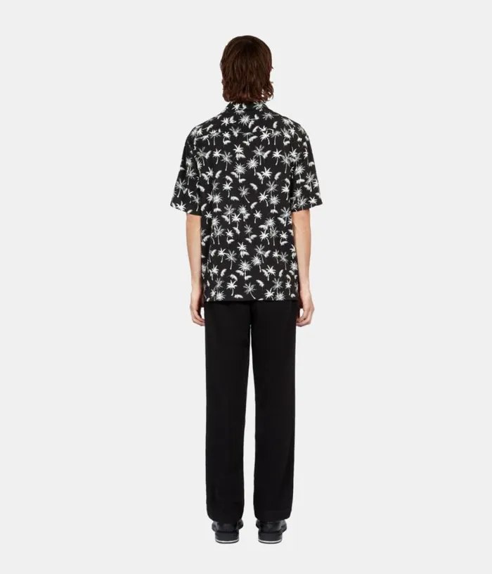 Men Black Palm Tree Print Short Sleeve Shirt THE KOOPLES Shirts