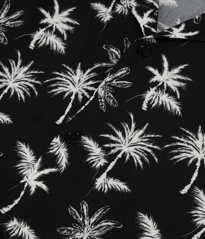 Men Black Palm Tree Print Short Sleeve Shirt THE KOOPLES Shirts