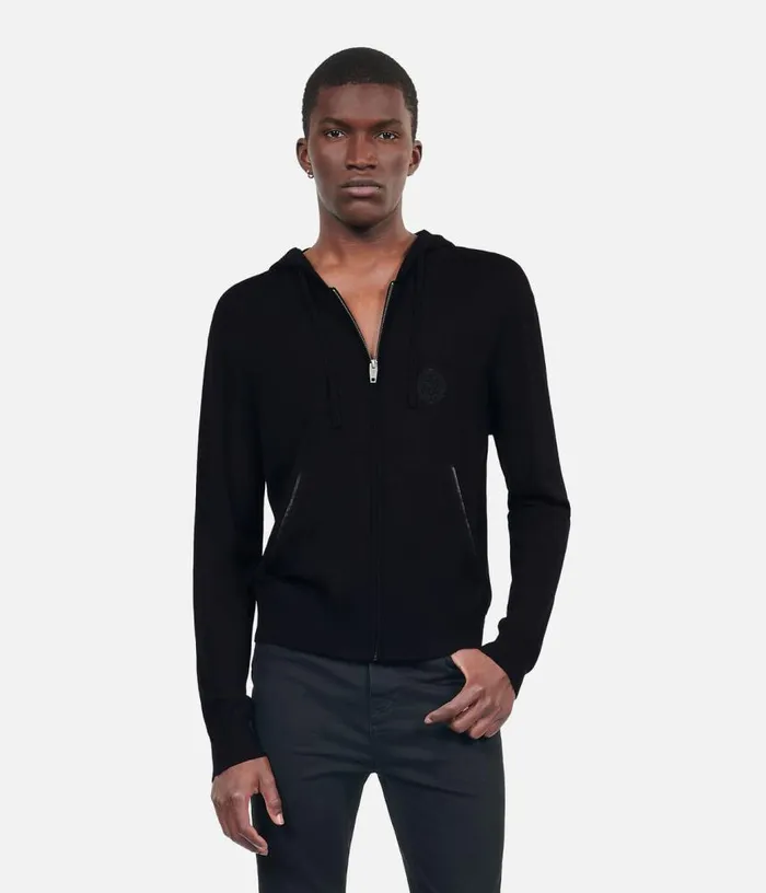 Men Black Wool Hooded Cardigan THE KOOPLES Sweaters