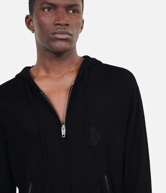Men Black Wool Hooded Cardigan THE KOOPLES Sweaters