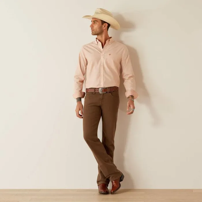Men Button Down Shirts Ariat Wrinkle Free Solid Fitted Shirt Light Brown Men Button Down Shirts Ariat Wrinkle Free Solid Fitted Shirt Light Brown