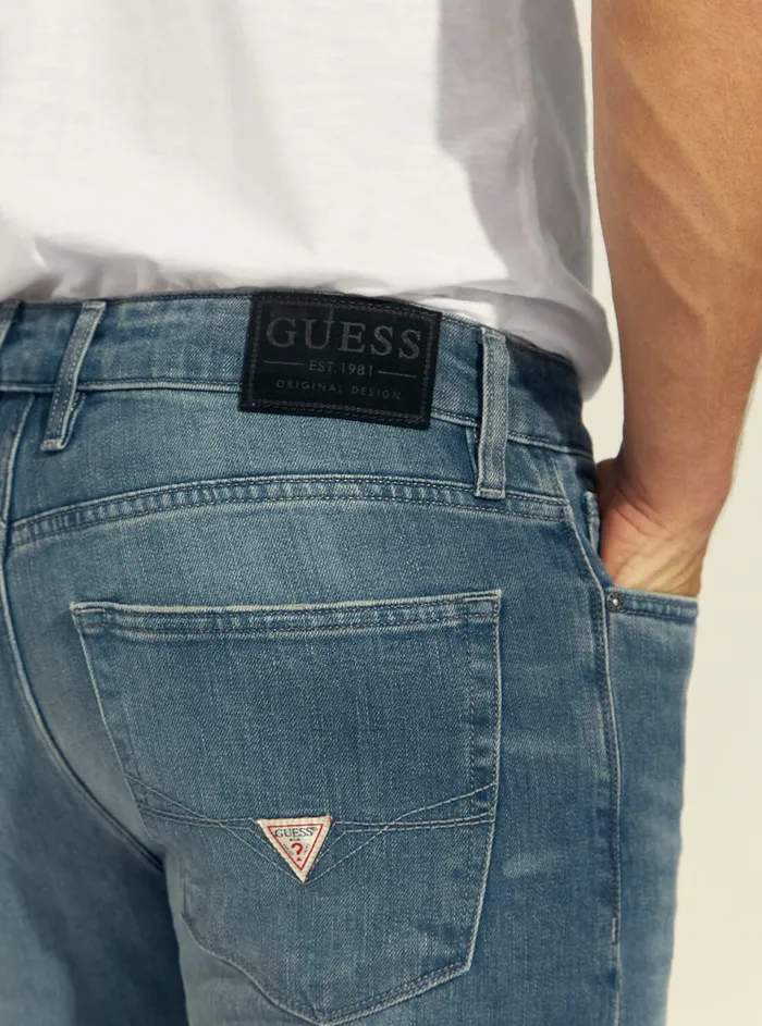 Men Denim GUESS Midrise Slim Tapered Denim Jeans In Silverstar Wash Men Denim GUESS Midrise Slim Tapered Denim Jeans In Silverstar Wash