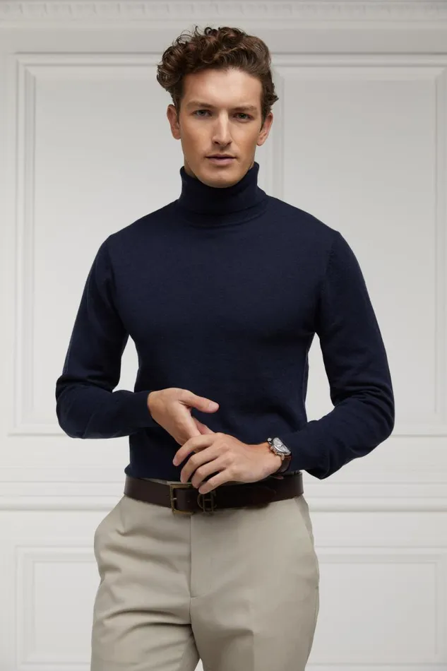 Men Fine Roll Neck Knit Navy Holland Cooper Knitwear