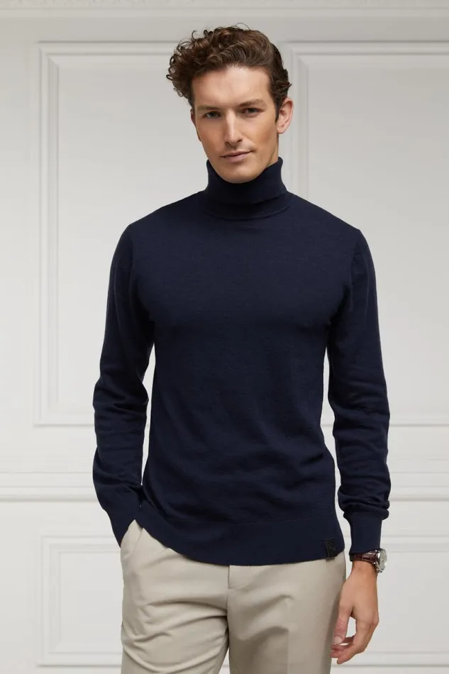 Men Fine Roll Neck Knit Navy Holland Cooper Knitwear Men Fine Roll Neck Knit Navy Holland Cooper Knitwear