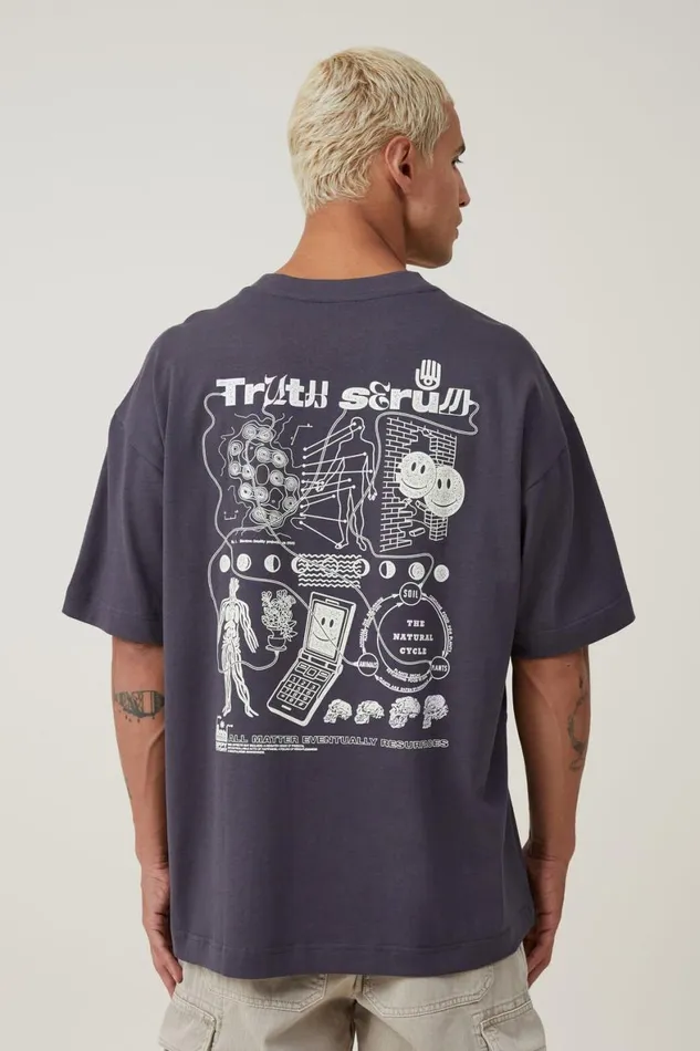 Men Graphic TShirts Cotton On Box Fit Graphic TShirt Late Night Blue Truth Serum