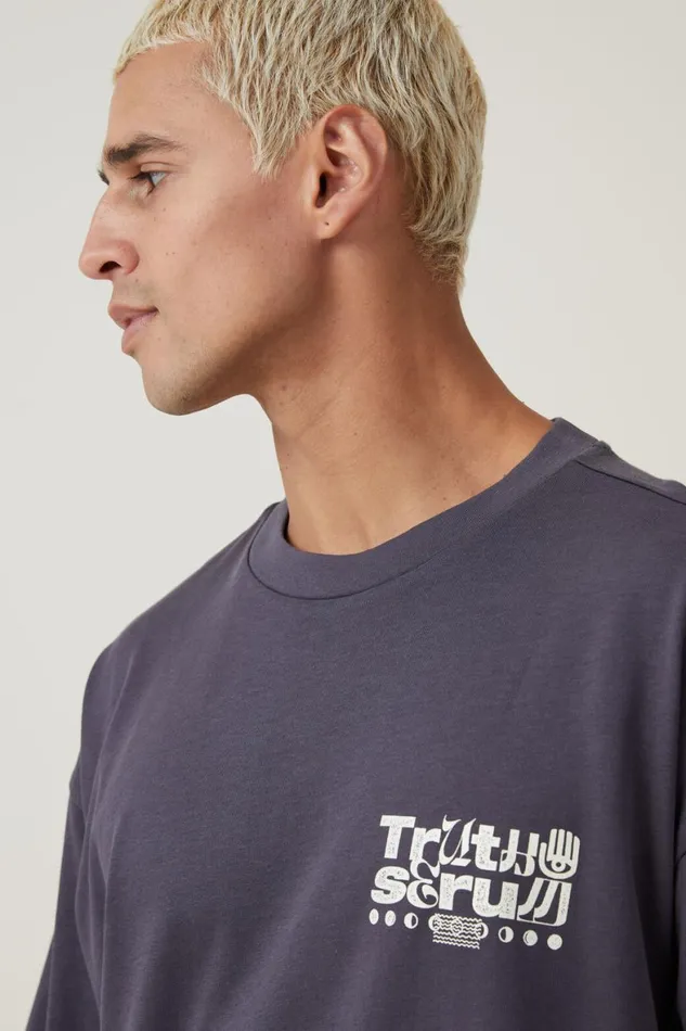 Men Graphic TShirts Cotton On Box Fit Graphic TShirt Late Night Blue Truth Serum