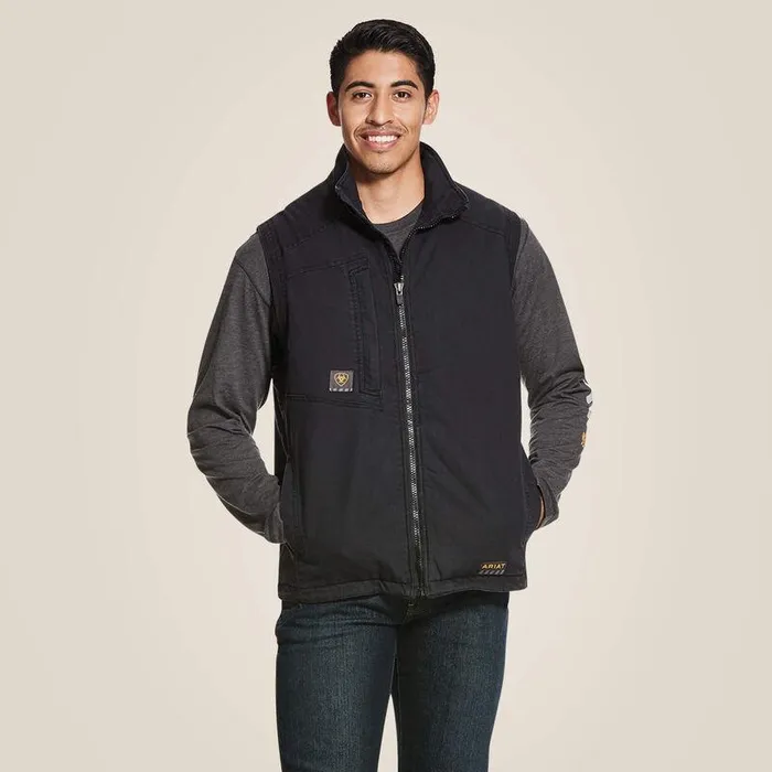 Men Jackets and Vests Ariat Rebar Washed DuraCanvas Insulated Vest Black
