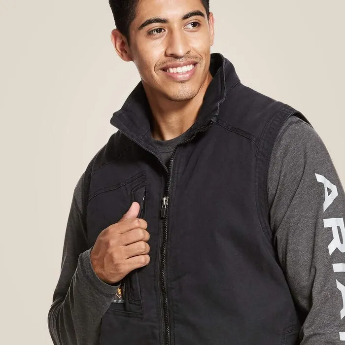 Men Jackets and Vests Ariat Rebar Washed DuraCanvas Insulated Vest Black Men Jackets and Vests Ariat Rebar Washed DuraCanvas Insulated Vest Black