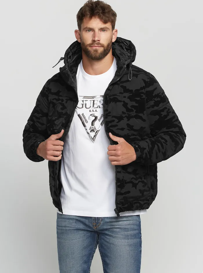Men Jackets GUESS Black Camo Puffer Jacket
