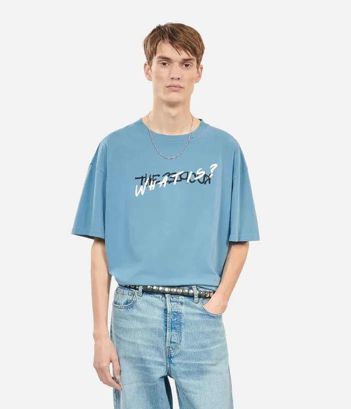 Men Light Blue What Is Handwritten Serigraphy Tshirt THE KOOPLES Tshirts