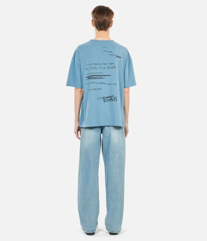 Men Light Blue What Is Handwritten Serigraphy Tshirt THE KOOPLES Tshirts