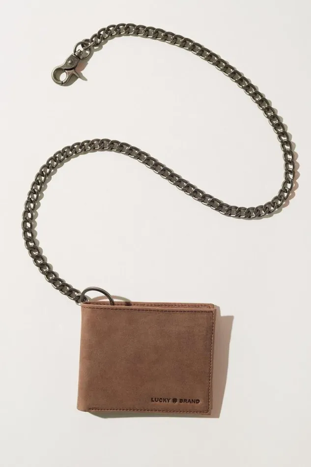 Men Lucky Brand Bags and Wallets Wallet Chain And Card Holder Gift Set Dark Brown