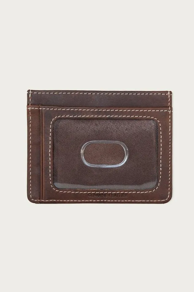 Men Lucky Brand Bags and Wallets Western Embossed Leather Card Case Dark Brown