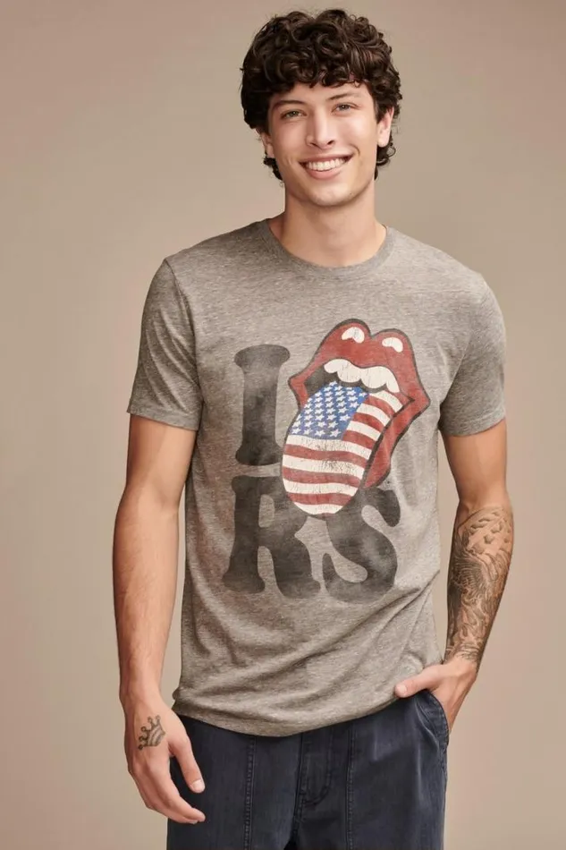 Men Lucky Brand Graphic Tees I Love Rolling Stones Heather Grey