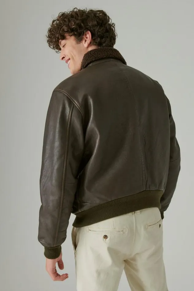 Men Lucky Brand Jackets and Outerwear Leather Flight Jacket Brown
