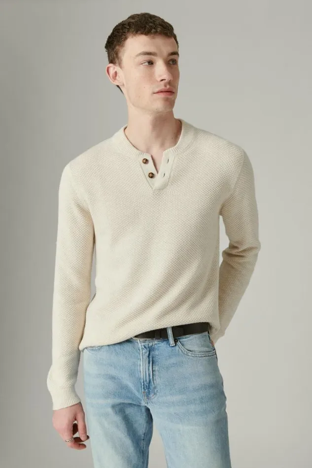 Men Lucky Brand Sweaters Cloud Soft Henley Sweater Straw Heather