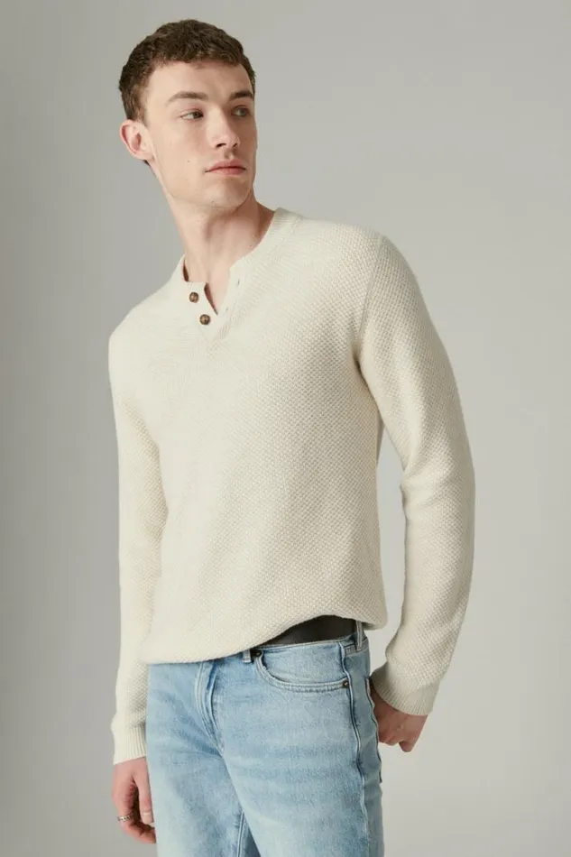 Men Lucky Brand Sweaters Cloud Soft Henley Sweater Straw Heather