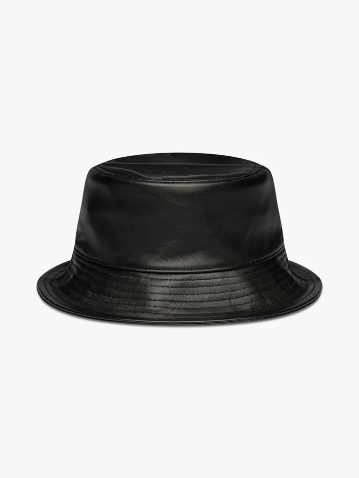 Men Rhude Hats LEATHER BUCKET HAT Black