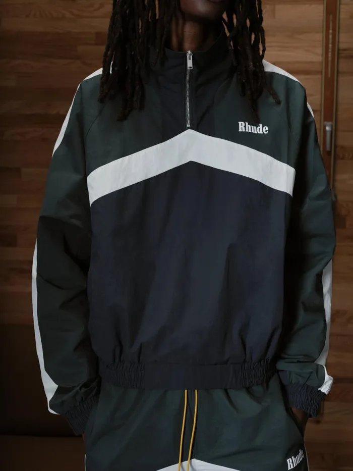 Men Rhude Outerwear MOTORSPORT TRACK QUARTER ZIP Navydark Greenwhite