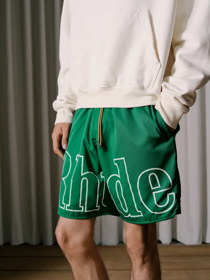 Men Rhude Shorts LOGO TRACK SHORT Greenwhite