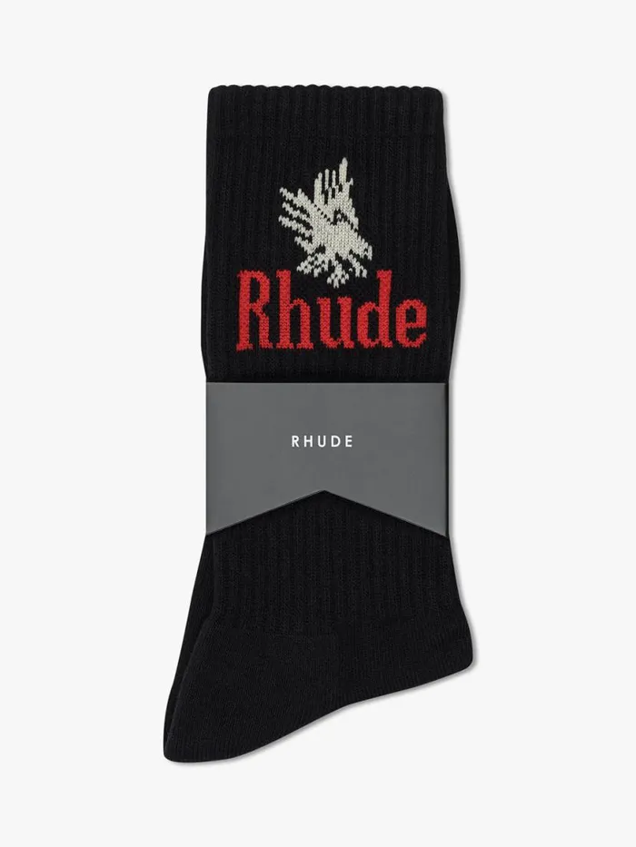 Men Rhude Socks EAGLES SOCKS Blackredyellow