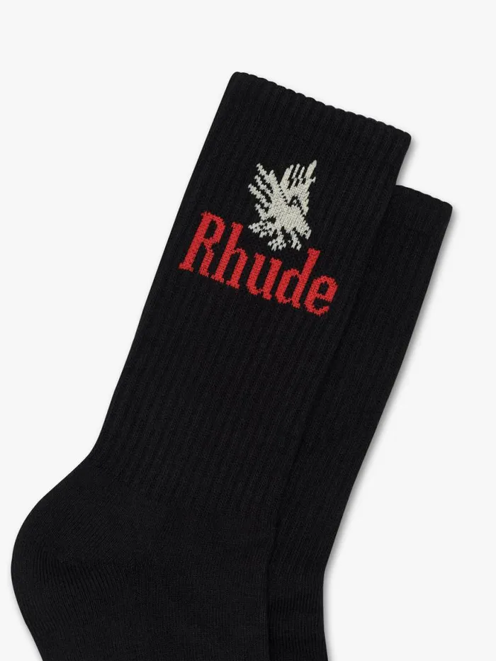 Men Rhude Socks EAGLES SOCKS Blackredyellow