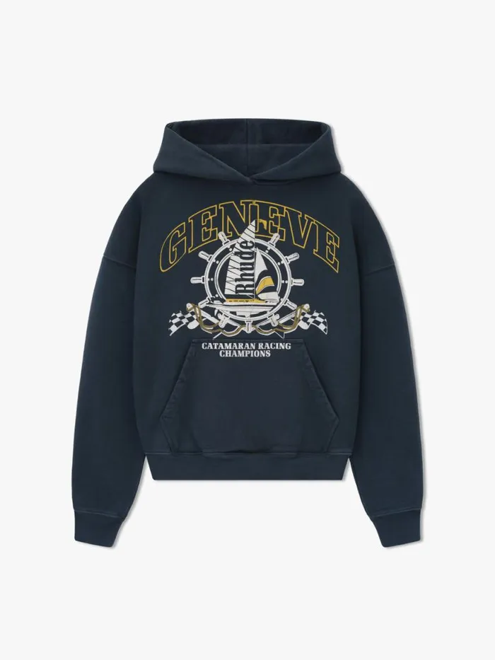 Men Rhude Sweatshirts GENEVE CATAMARAN HOODIE Vtg Black