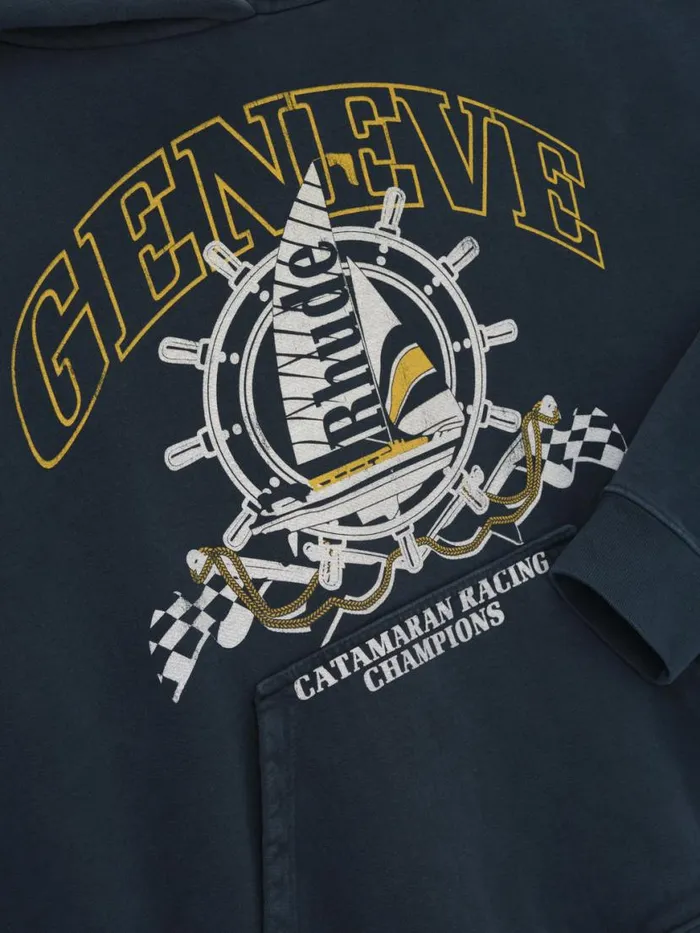Men Rhude Sweatshirts GENEVE CATAMARAN HOODIE Vtg Black