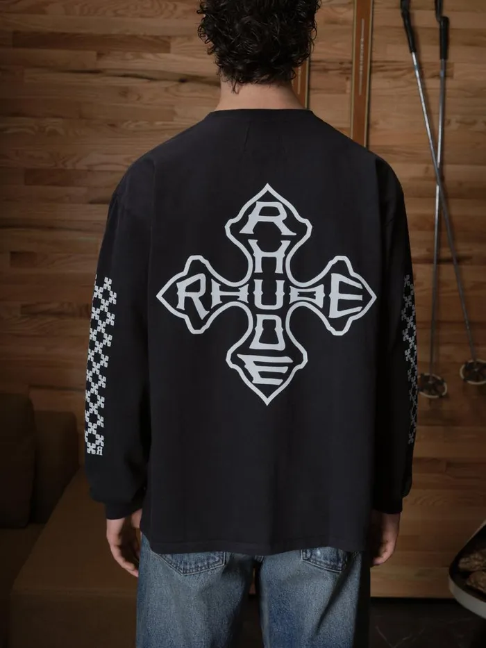 Men Rhude Tees CROSS LS TEE Vtg Black