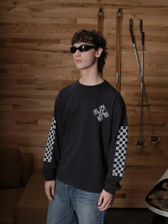 Men Rhude Tees CROSS LS TEE Vtg Black