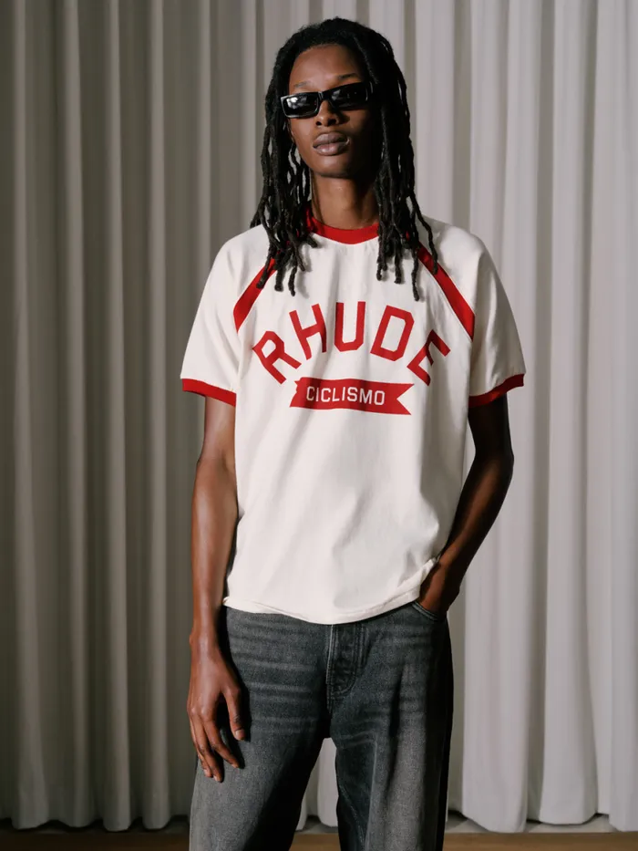 Men Rhude Tees CYCLIN RAGLAN TEE Vtg Offwhite Vtg Red Men Rhude Tees CYCLIN RAGLAN TEE Vtg Offwhite Vtg Red