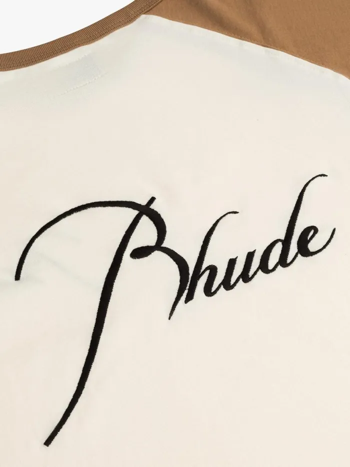 Men Rhude Tees RAGLAN LOGO TEE Vtg Tan Vtg White Men Rhude Tees RAGLAN LOGO TEE Vtg Tan Vtg White